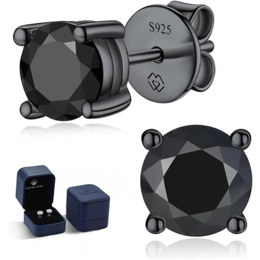 Black Moissanite Stud Earrings, Moissanite Earrings for Men